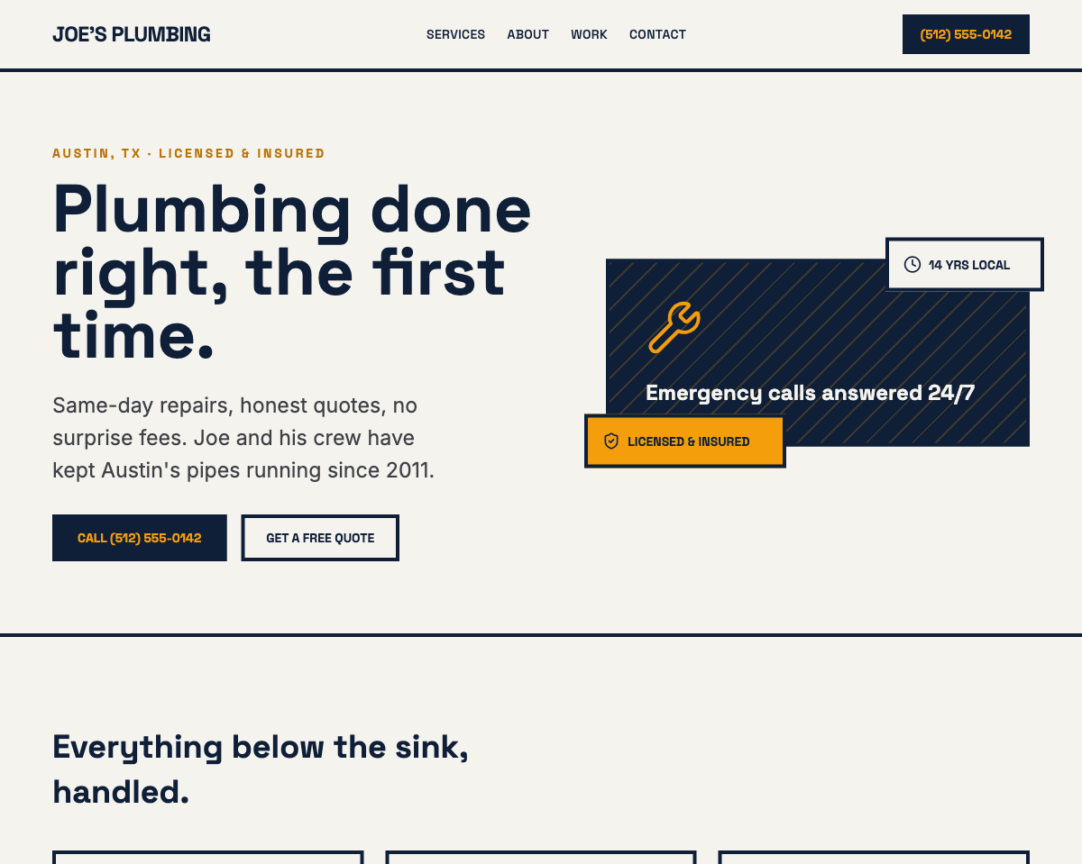 Joe’s Plumbing homepage